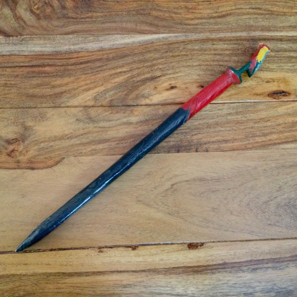 Antique Folk Art Rustic Wand/Pointer - Hand Carved Painted & Lacquered Wood